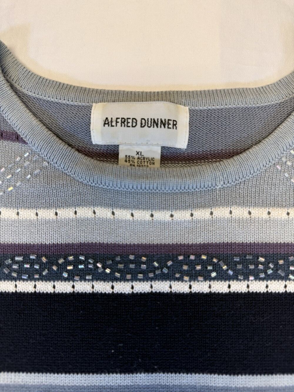 Alfred Dunner Womens XL Knit Top Blue Pullover Sparkle Sequins Short Sleeve
